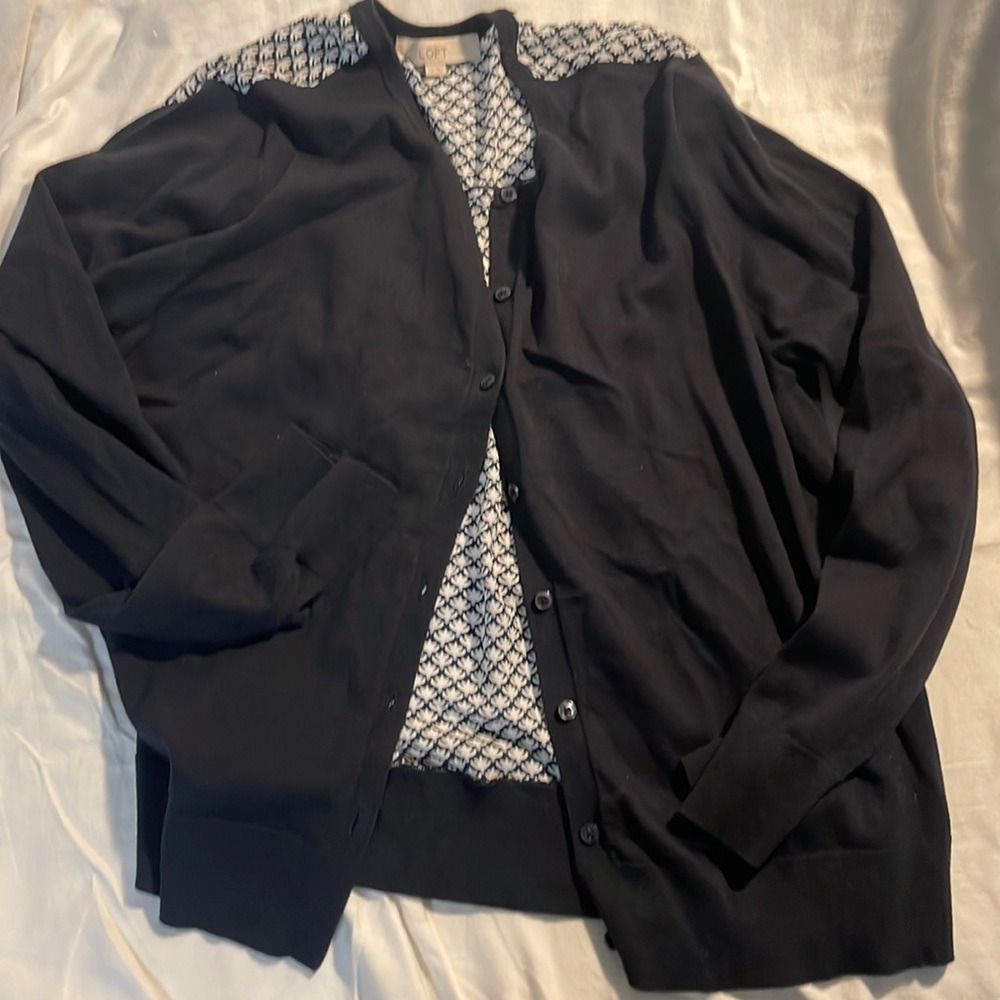 LOFT mixed media cardigan sweater blue